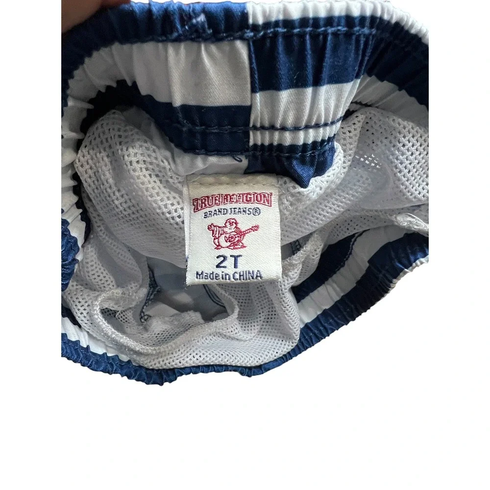 True Religion Boys Swim Trunks Navy White Striped Board Shorts Size 2T